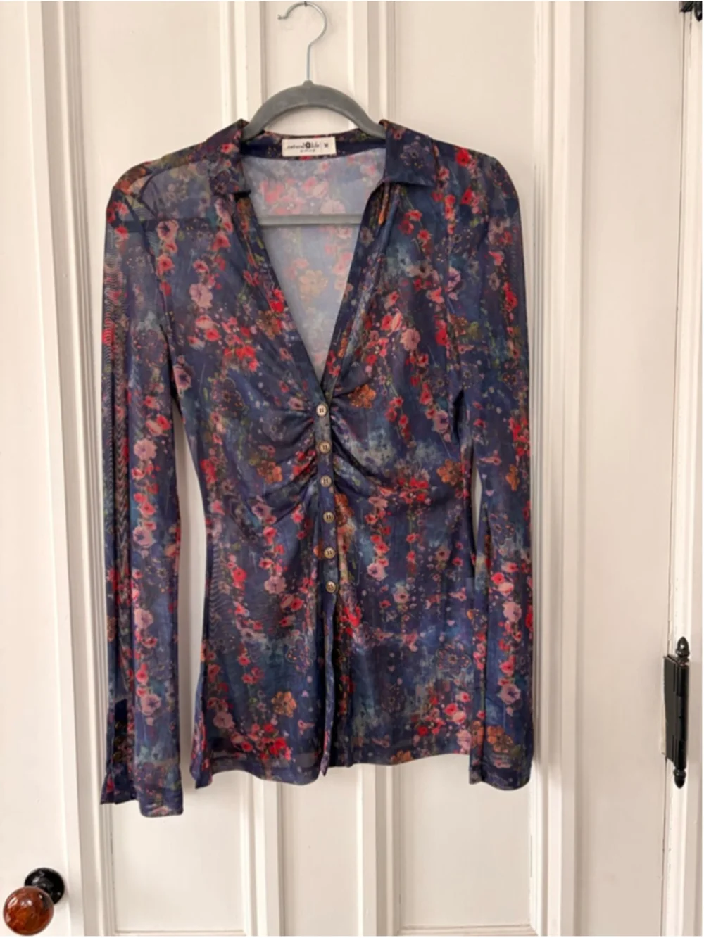 Natural Life Navy & Red Floral Blouse M - Picture 1 of 5